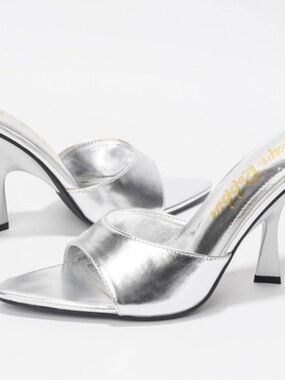 Cape Robbin Metallic Silver Square-Toe Slide Heels